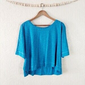 Lucy Oversized Boxy Semi Crop Short Sleeve Blue Activewear Workout Sz Large